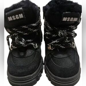 MSGM Black Lace-Up Chunky Platform Boots